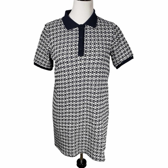 Zara Medium Blue & White Stretchy Knee-Length Knit Dress - Picture 1 of 6